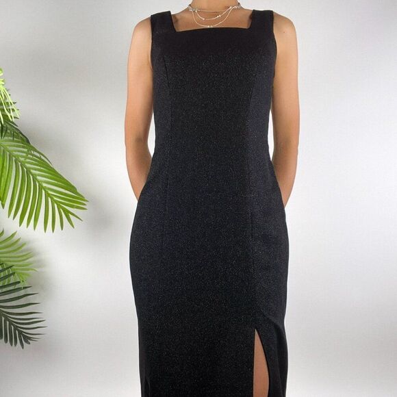 Vintage 90s Grunge Black Glitter Fairycore Maxi Prom Evening Formal Dress / 4/6 - Picture 3 of 6